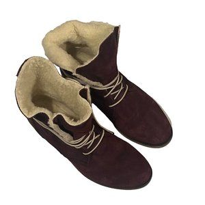 Eric Michael Womens Sofia Boots 40 Burgandy Leather Lace Up Casual Winter Lined